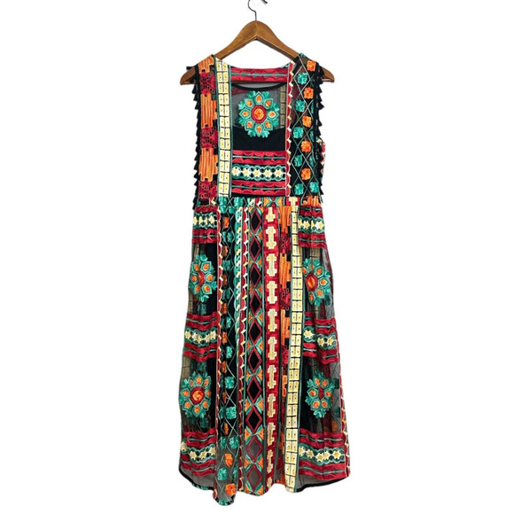 Anthropologie Eva Franco Saskia Embroidered Dress Black Colorful size 10 - Picture 2 of 10